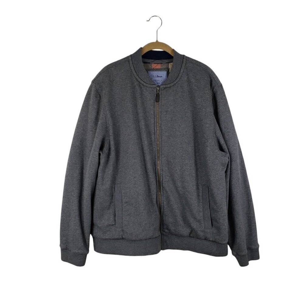 LL Bean Full Zip Sweatshirt Jacket Flannel Lined Gray Traditional Fit Mens Large